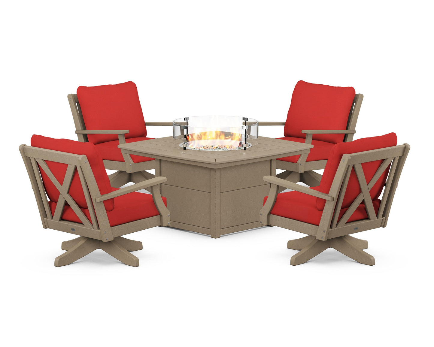Braxton 5-Piece Deep Seating Swivel Conversation Set with Fire Pit Table