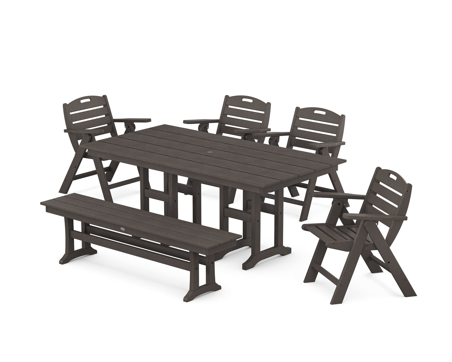 Nautical Lowback 6-Piece Farmhouse Dining Set with Bench