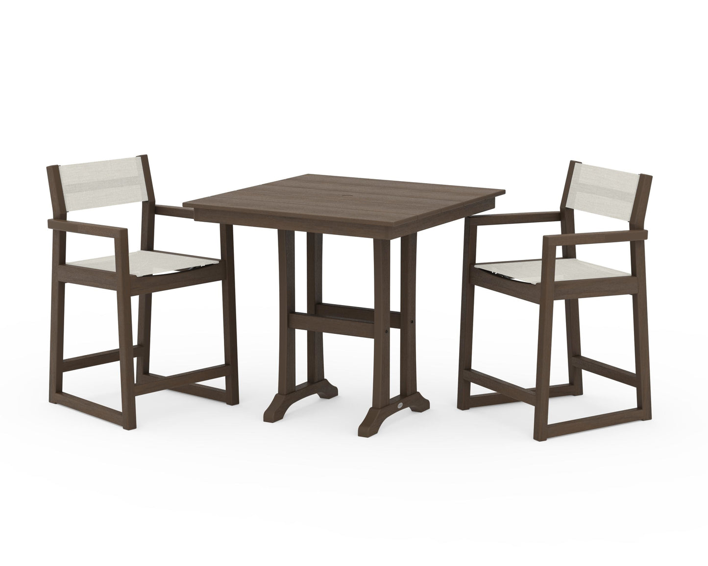 EDGE Sling Arm Chair 3-Piece Farmhouse Counter Set with Trestle Legs