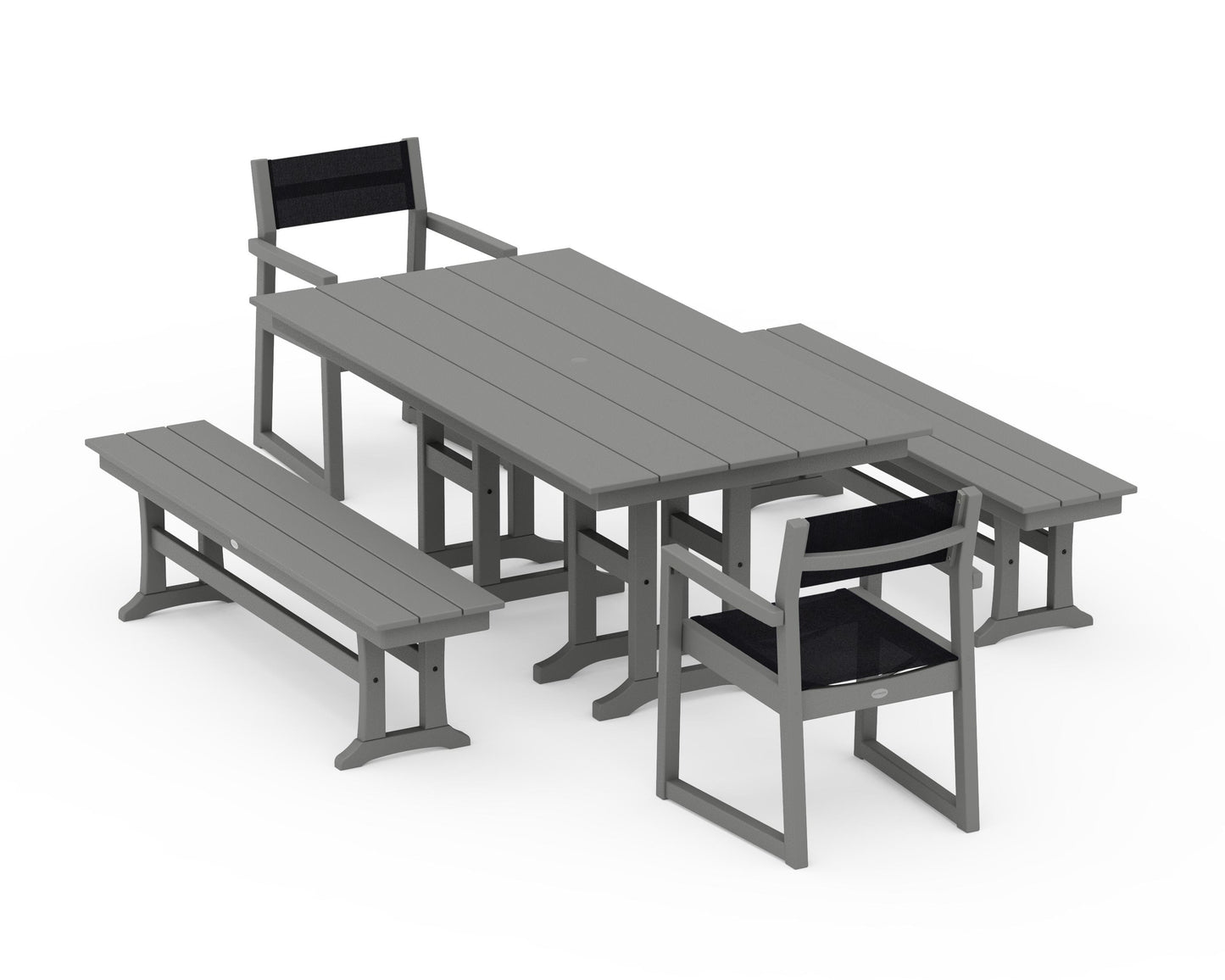 EDGE Sling Arm Chair 5-Piece Farmhouse Dining Set with Benches