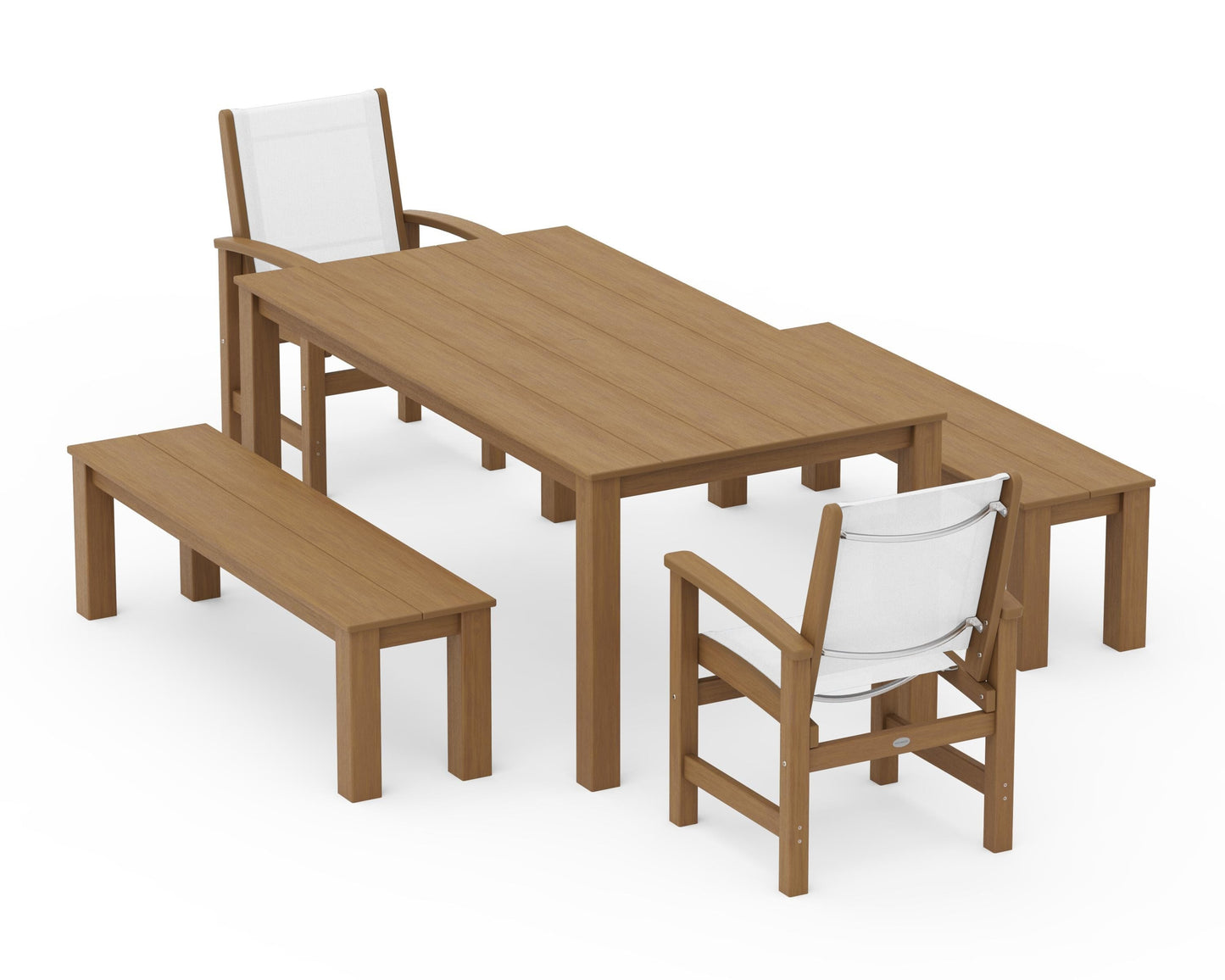 Coastal 5-Piece Parsons Dining Set with Benches