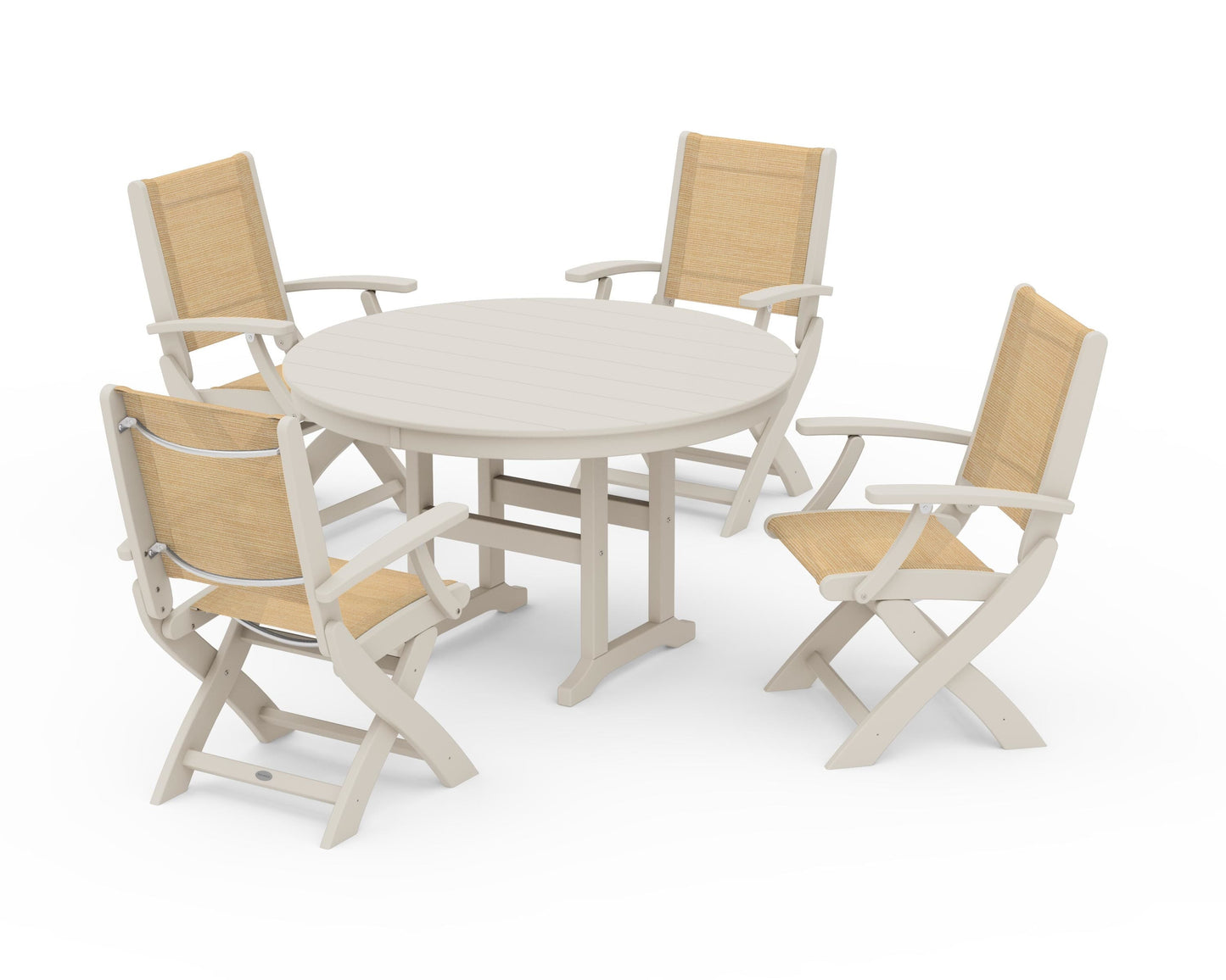 Coastal Folding Chair 5-Piece Round Dining Set