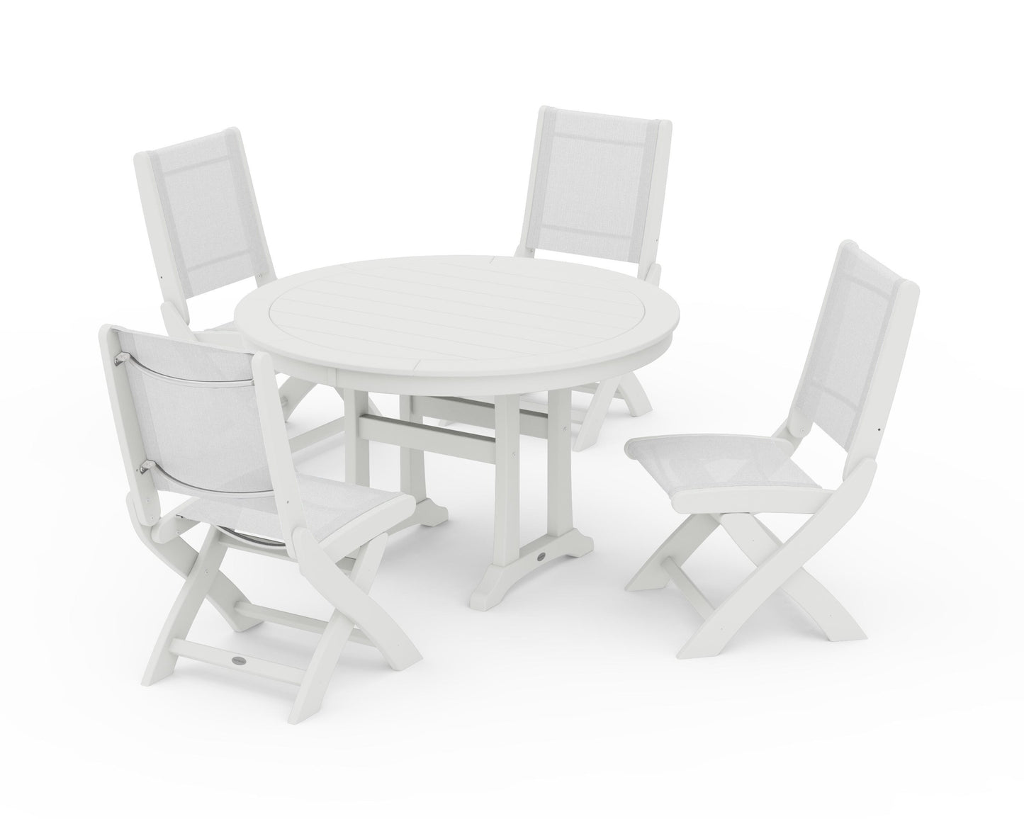Coastal Folding Side Chair 5-Piece Round Dining Set With Trestle Legs