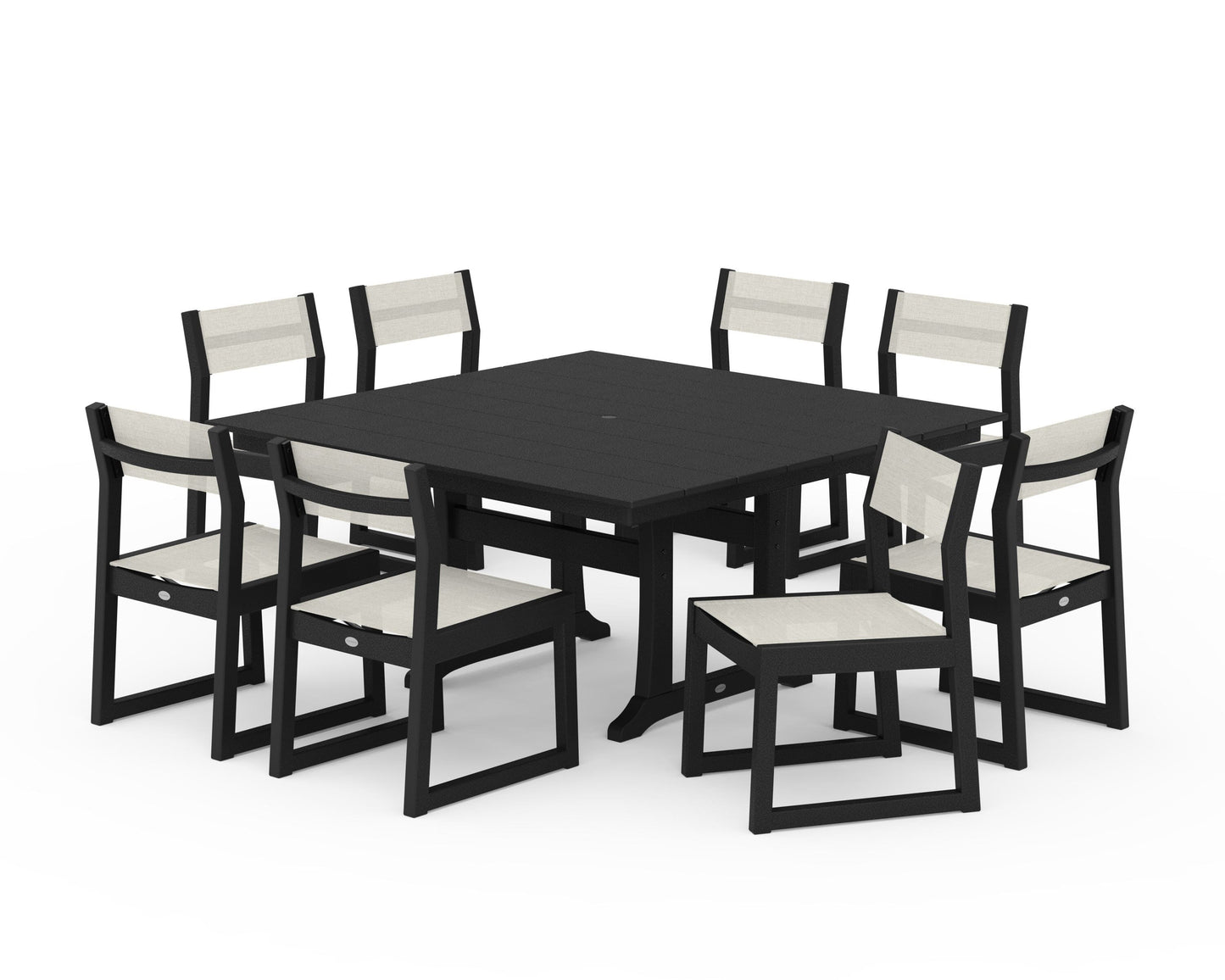 EDGE Sling Side Chair 9-Piece Farmhouse Trestle Dining Set