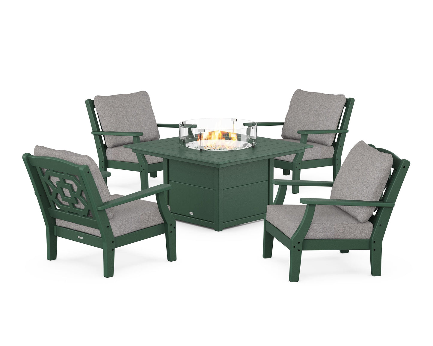 Chinoiserie 5-Piece Deep Seating Set with Fire Pit Table