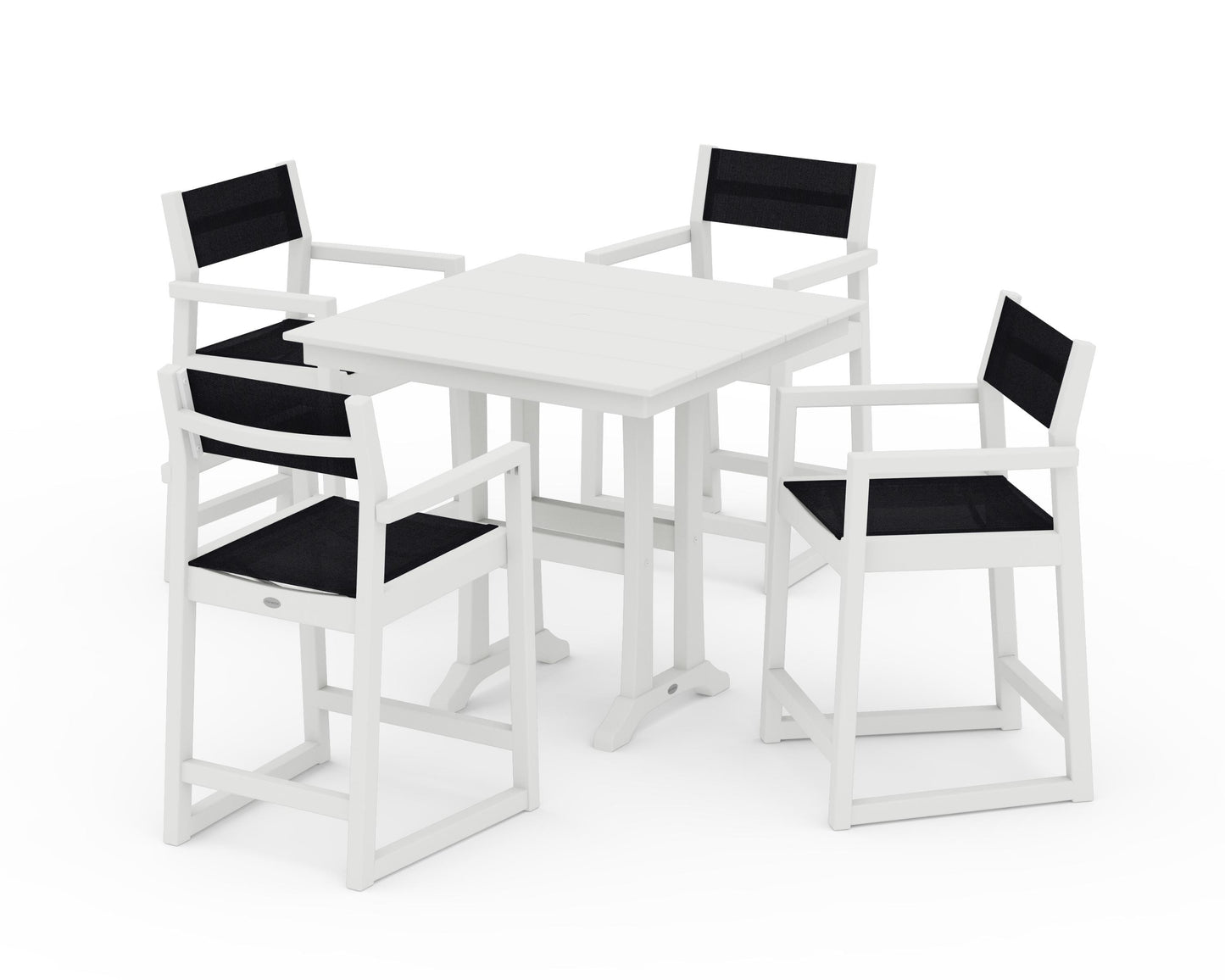 EDGE Sling Arm Chair 5-Piece Farmhouse Counter Set with Trestle Legs