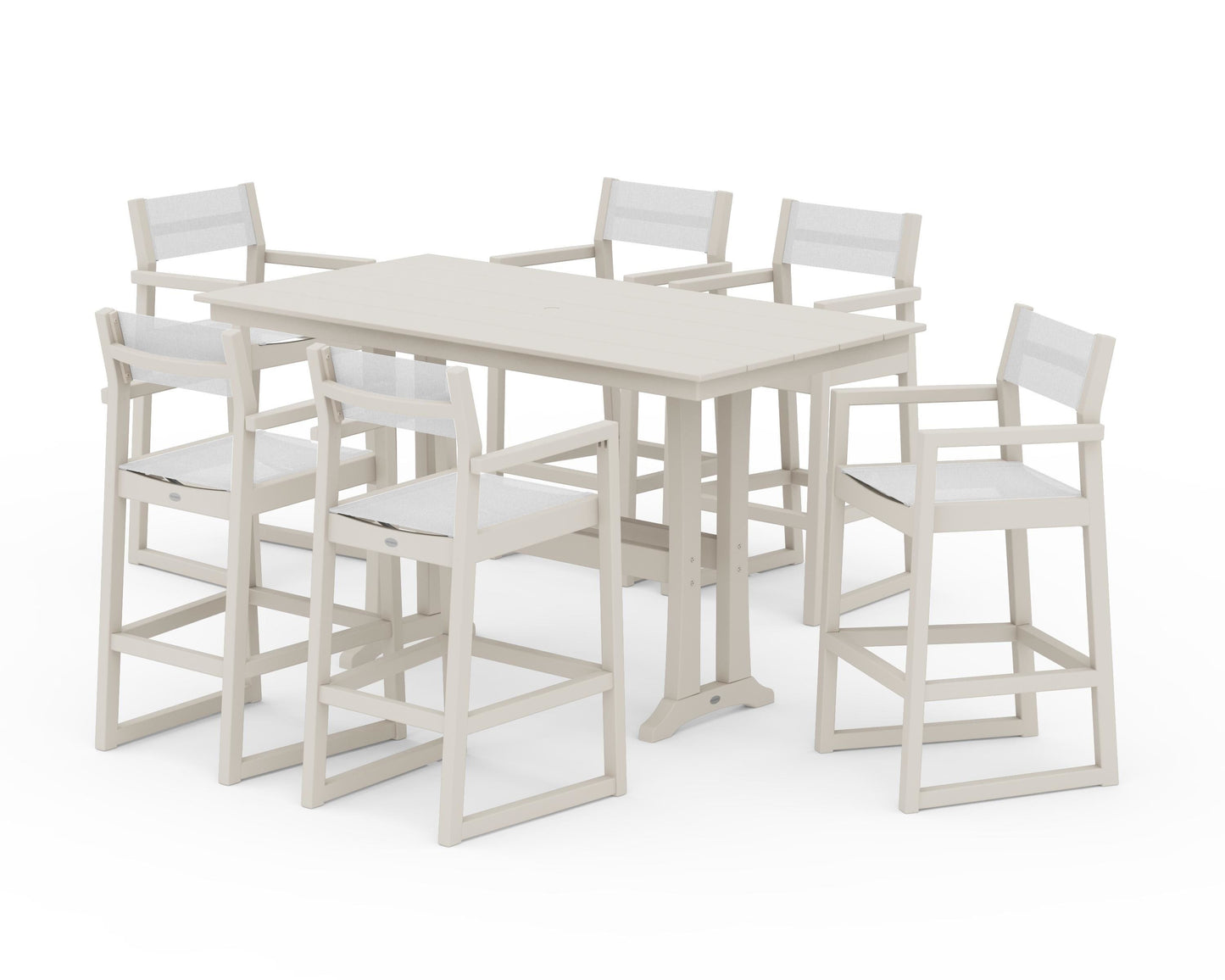 EDGE Sling Arm Chair 7-Piece Farmhouse Bar Set with Trestle Legs