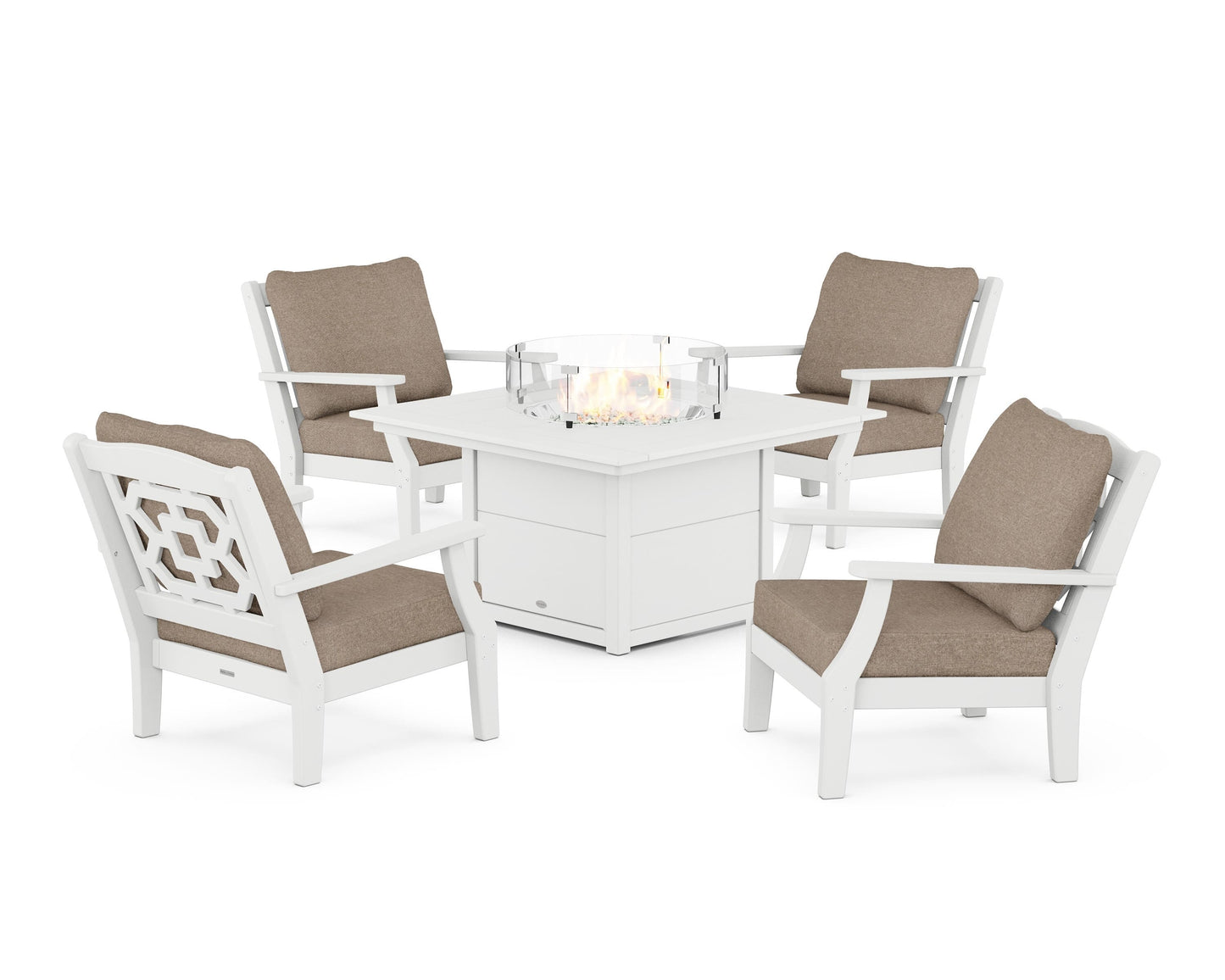 Chinoiserie 5-Piece Deep Seating Set with Fire Pit Table