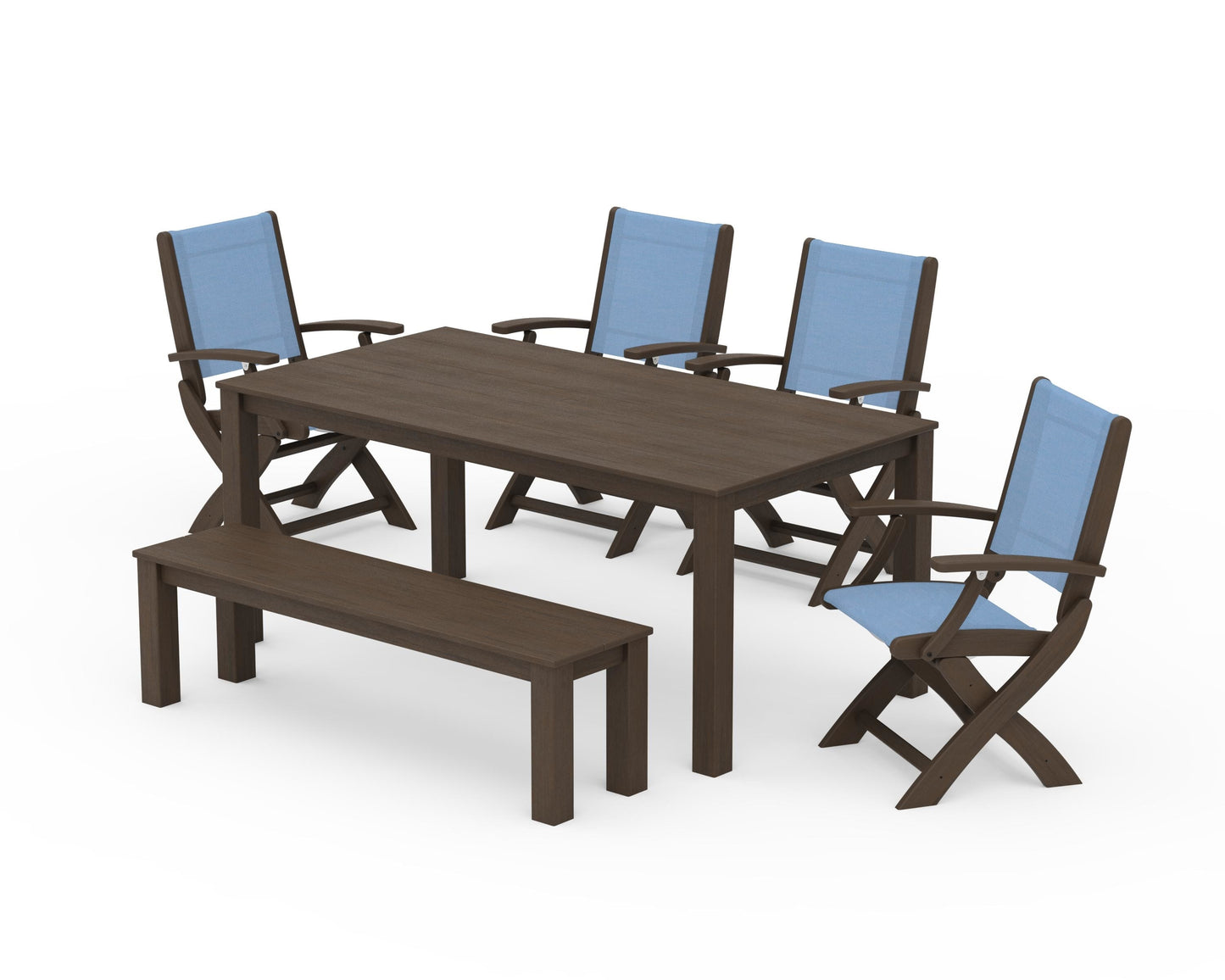 Coastal Folding Chair 6-Piece Parsons Dining Set with Bench