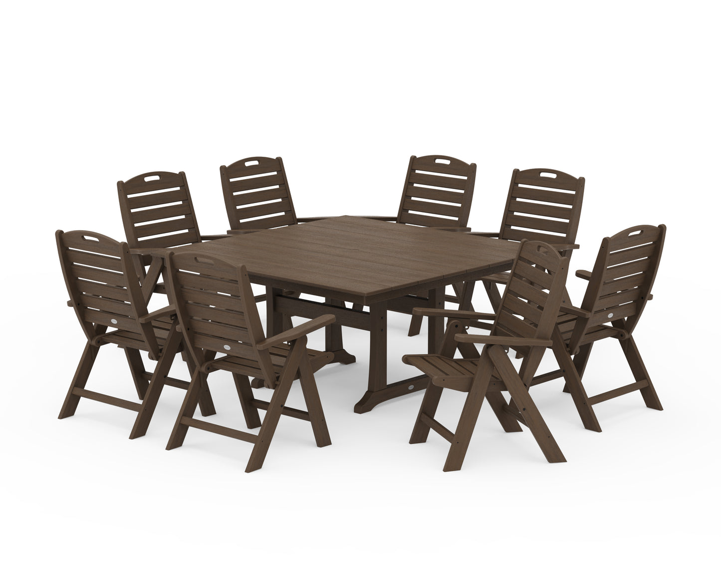 Nautical Highback 9-Piece Square Farmhouse Dining Set with Trestle Legs