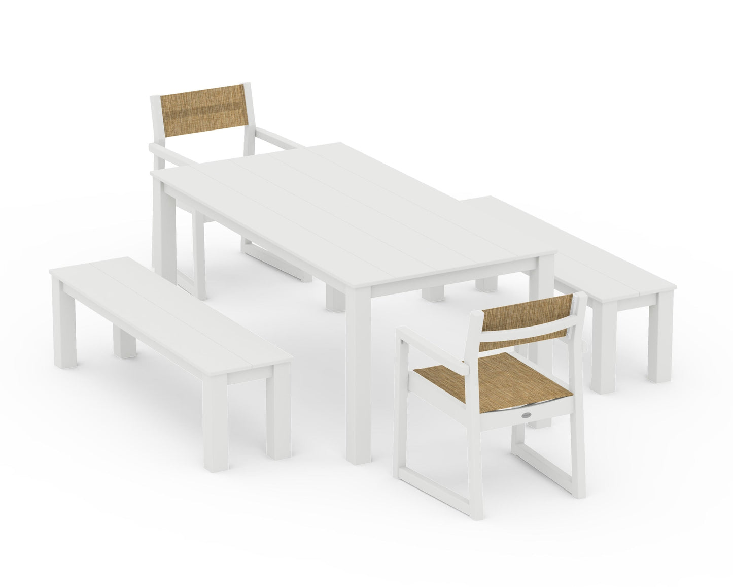 EDGE Sling Arm Chair 5-Piece Parsons Dining Set with Benches