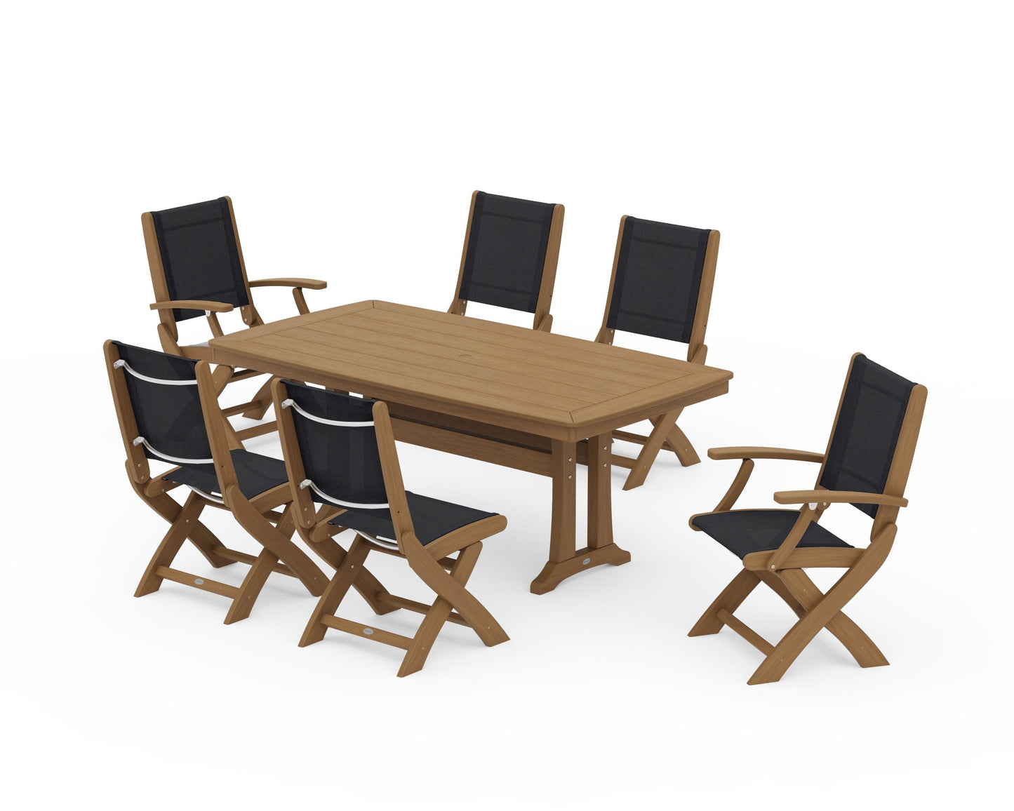 Coastal Folding Chair 7-Piece Dining Set with Trestle Legs