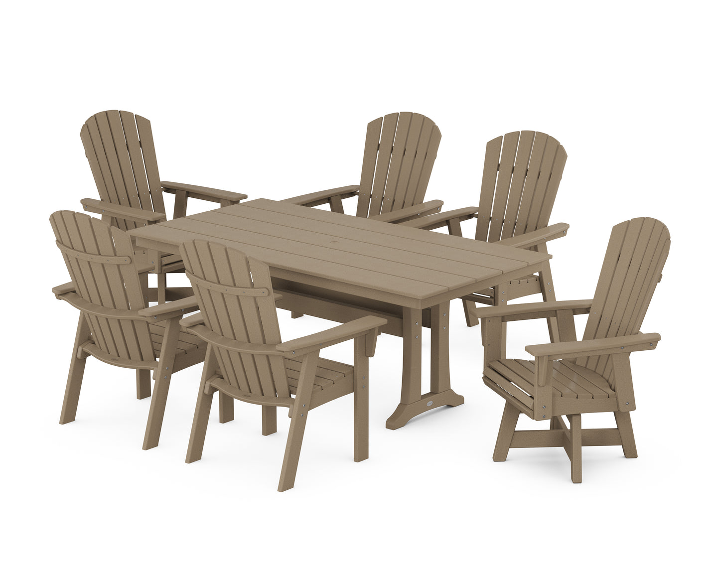 Nautical Curveback Adirondack Swivel Chair 7-Piece Farmhouse Dining Set With Trestle Legs