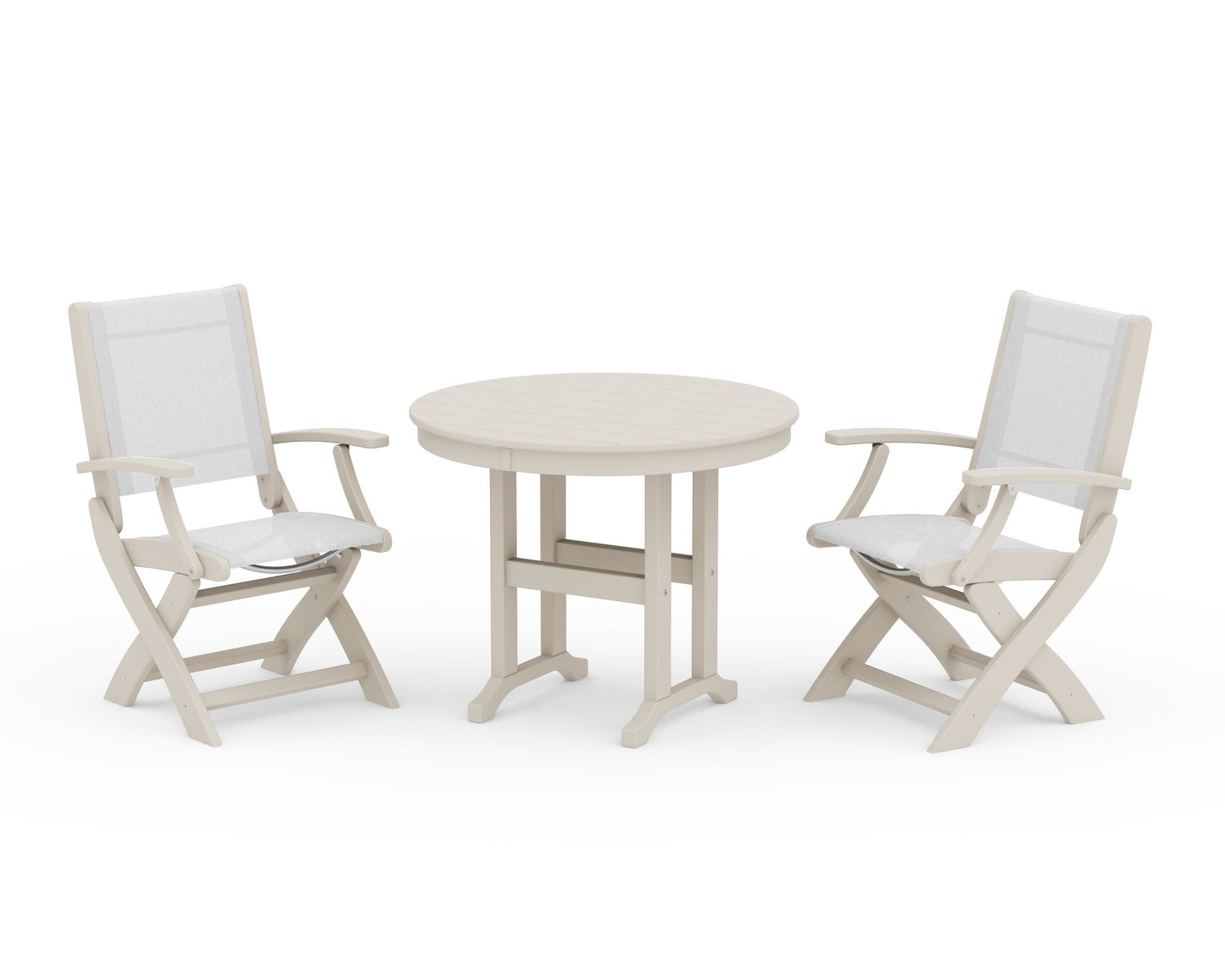 Coastal Folding Chair 3-Piece Round Dining Set