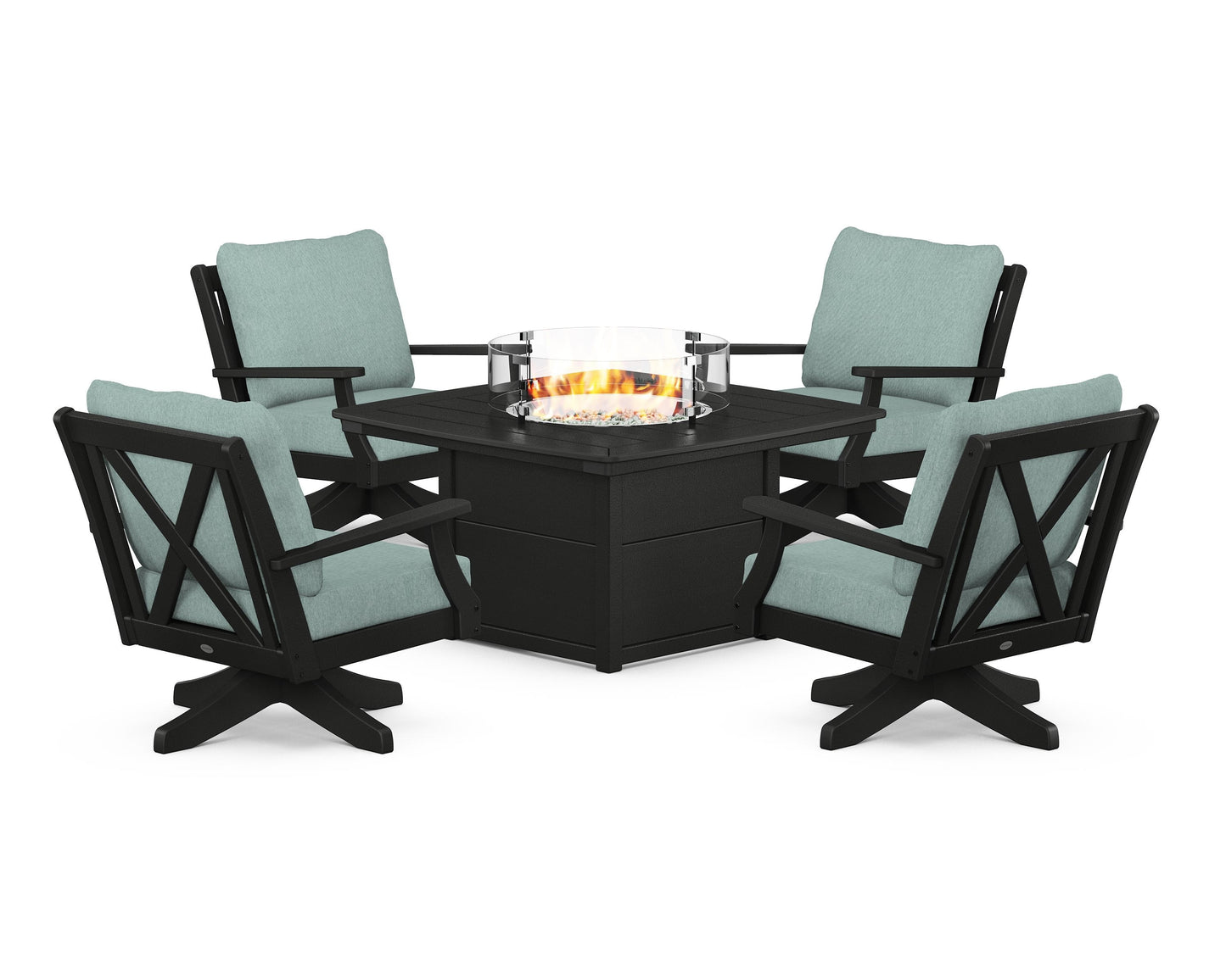 Braxton 5-Piece Deep Seating Swivel Conversation Set with Fire Pit Table
