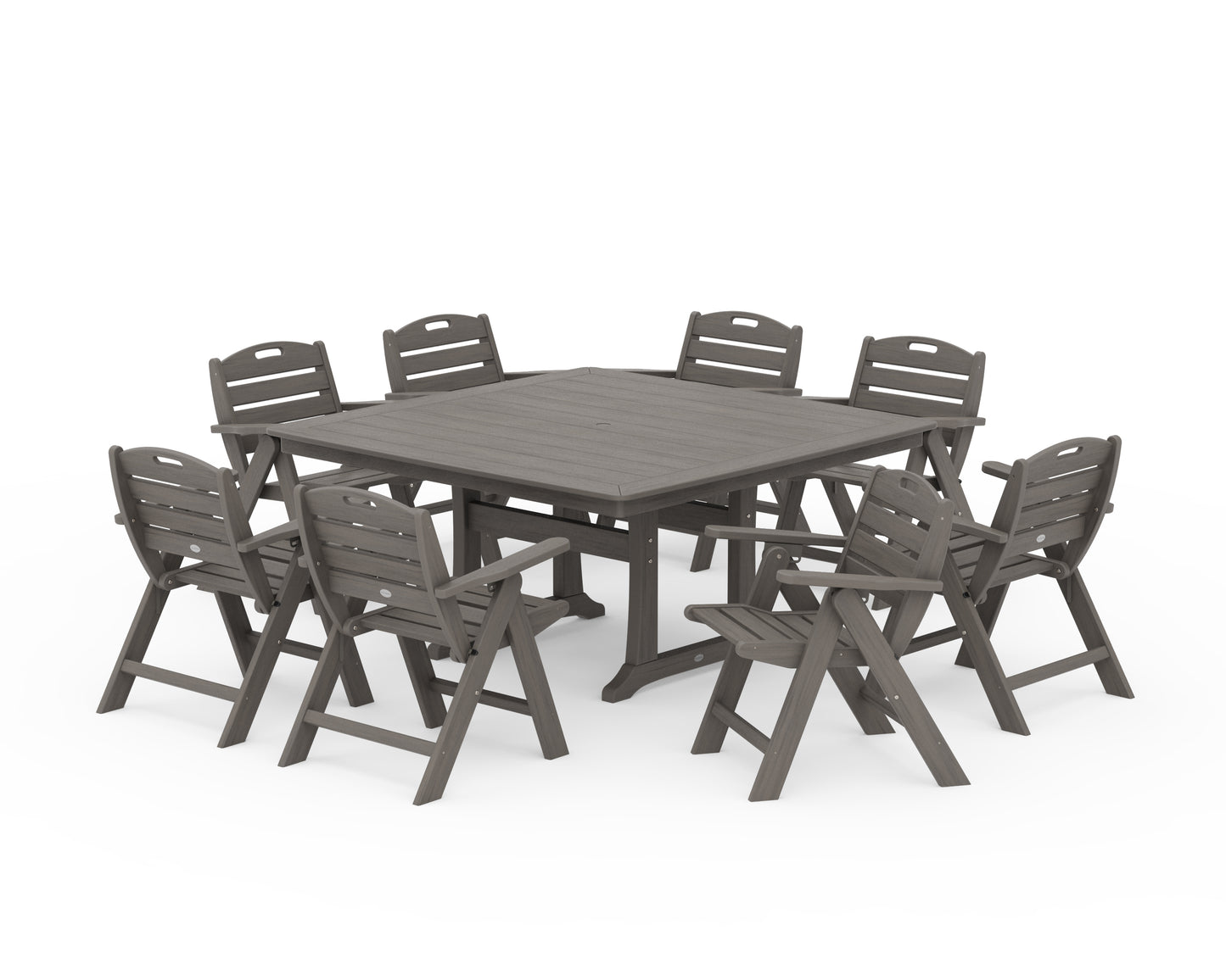 Nautical Lowback 9-Piece Square Dining Set with Trestle Legs