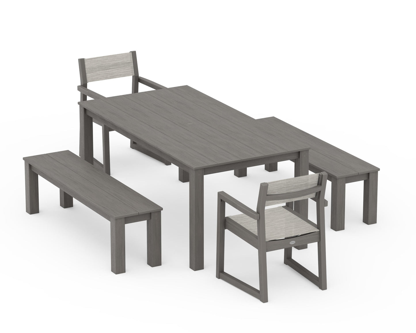 EDGE Sling Arm Chair 5-Piece Parsons Dining Set with Benches