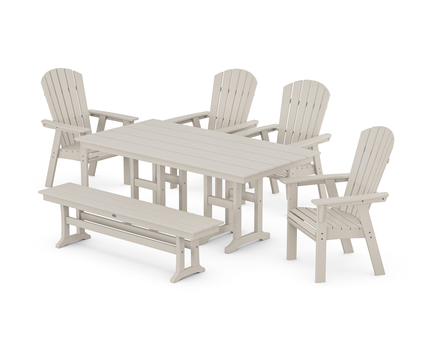 Nautical Curveback Adirondack 6-Piece Farmhouse Dining Set with Bench