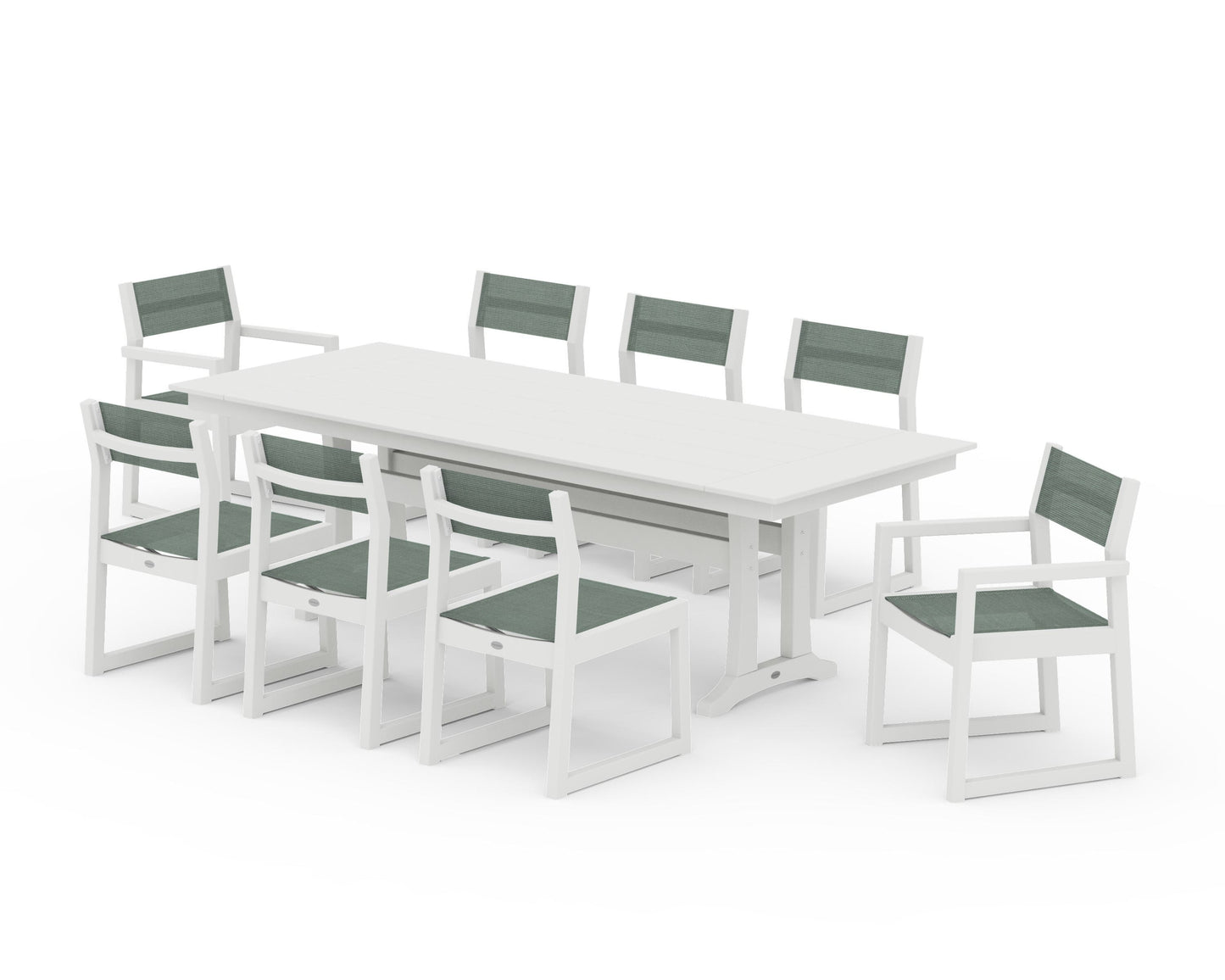 EDGE Sling 9-Piece Farmhouse Trestle Dining Set