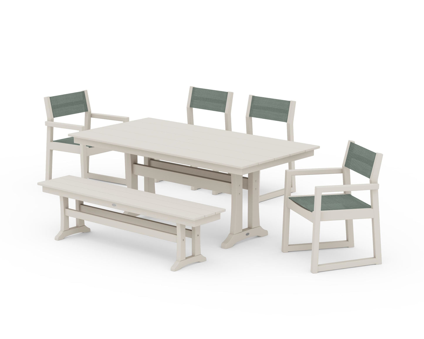 EDGE Sling 6-Piece Farmhouse Dining Set With Trestle Legs