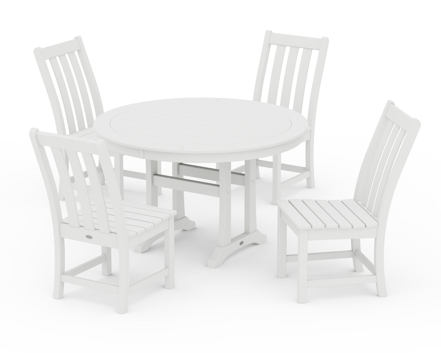 Vineyard Side Chair 5-Piece Round Dining Set With Trestle Legs