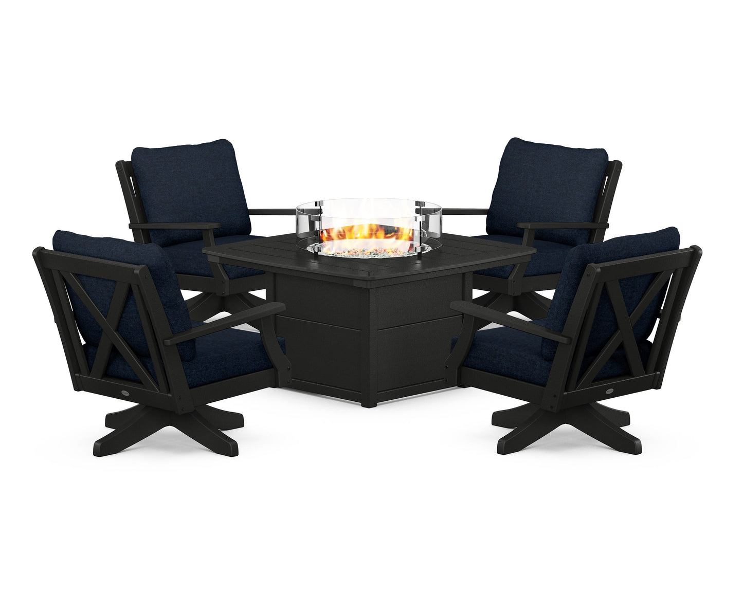 Braxton 5-Piece Deep Seating Swivel Conversation Set with Fire Pit Table