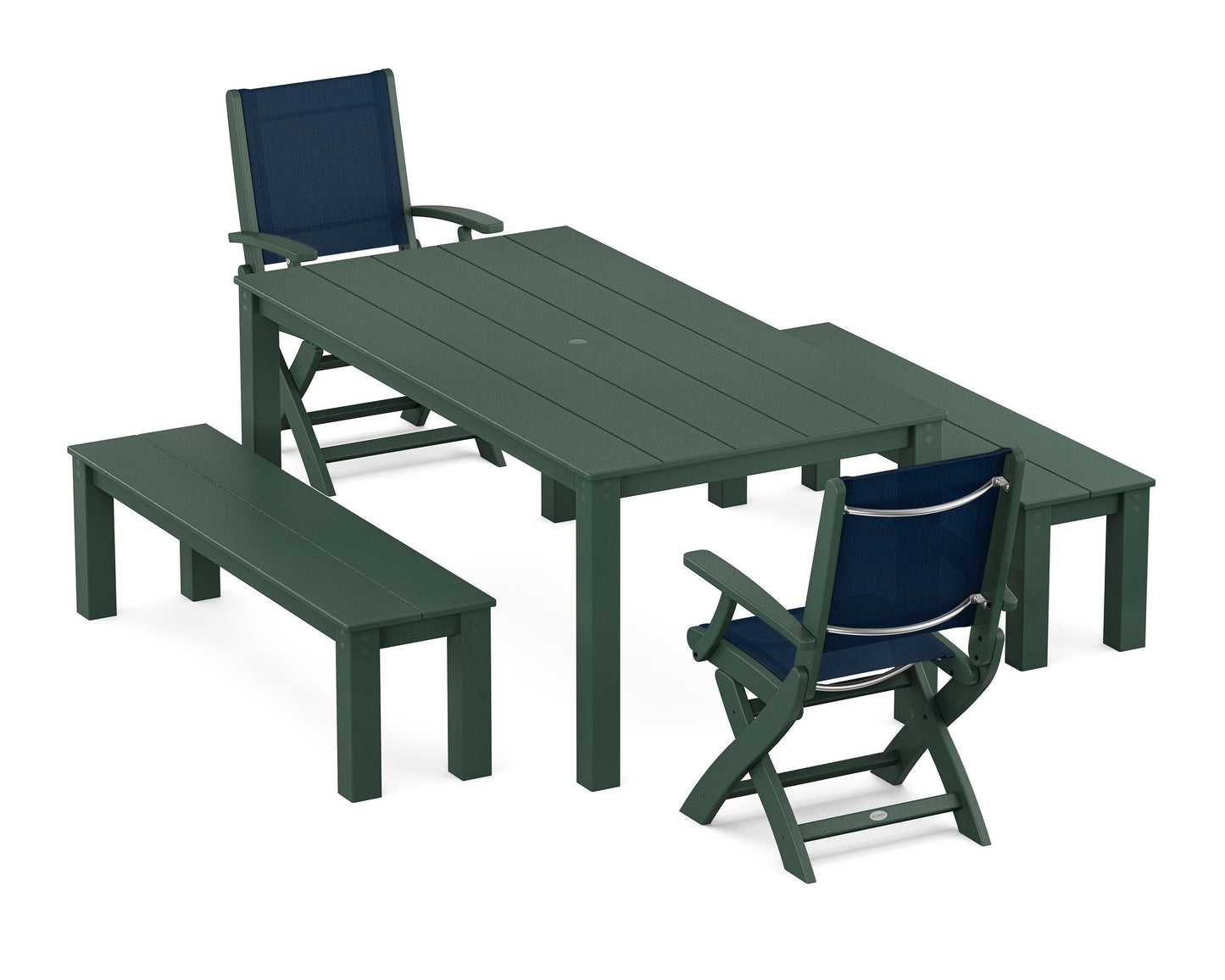Coastal Folding Chair 5-Piece Parsons Dining Set with Benches