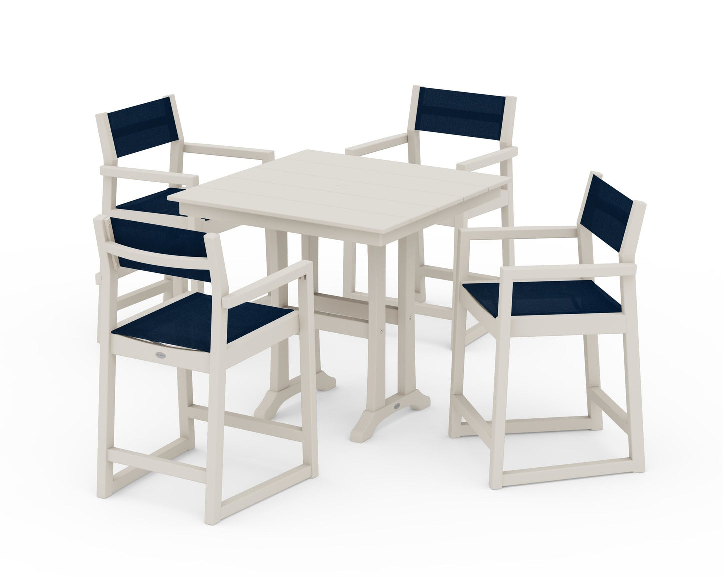 EDGE Sling Arm Chair 5-Piece Farmhouse Counter Set with Trestle Legs