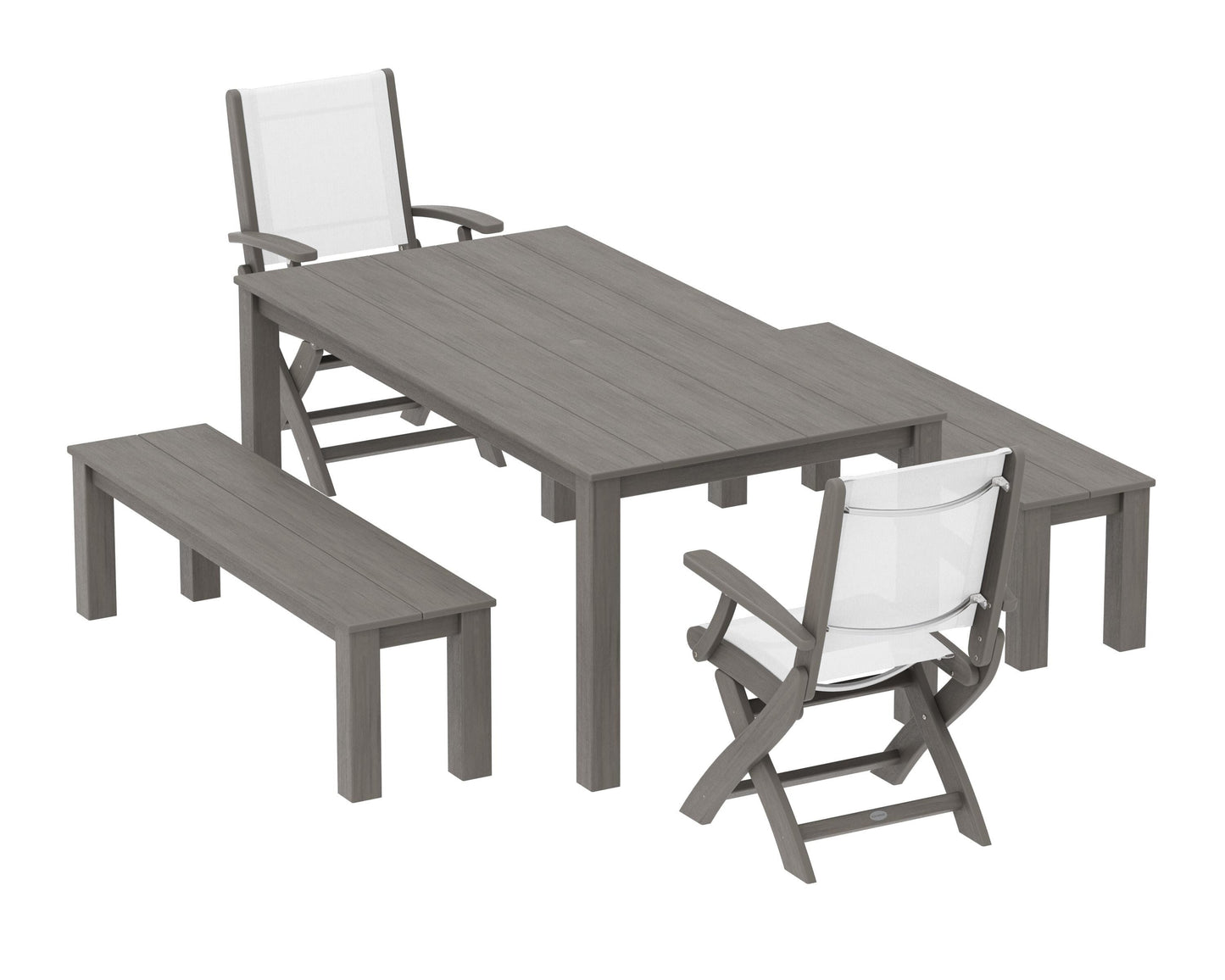 Coastal Folding Chair 5-Piece Parsons Dining Set with Benches