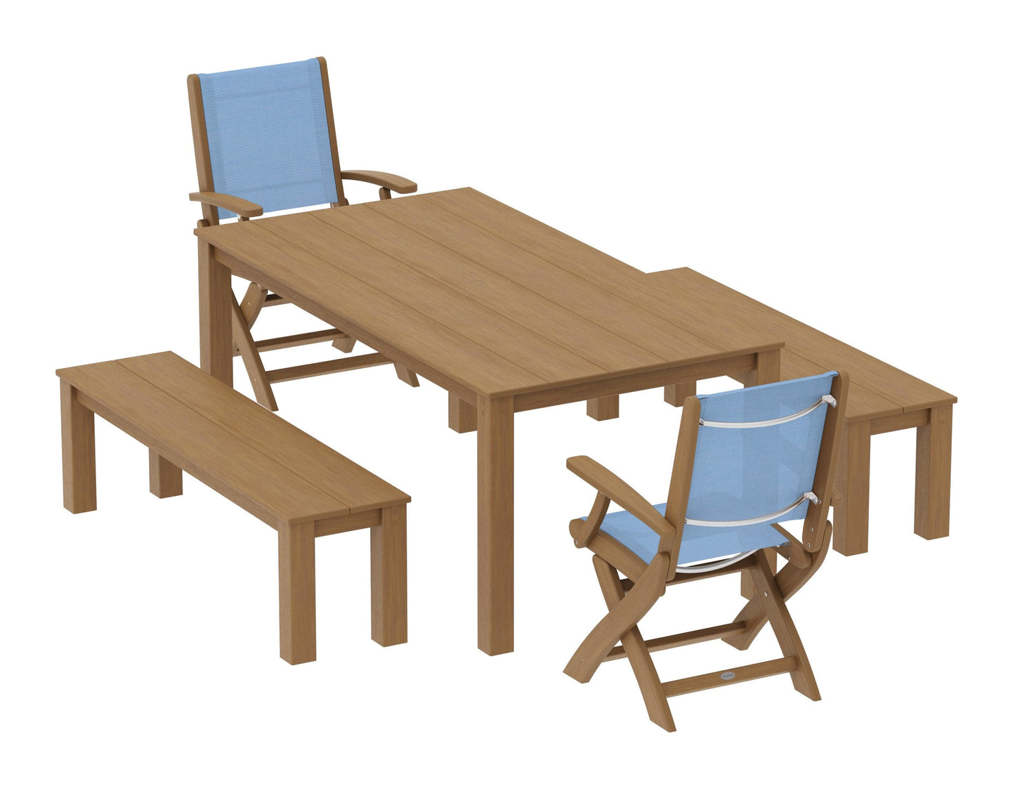 Coastal Folding Chair 5-Piece Parsons Dining Set with Benches