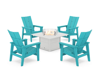 5-Piece Modern Grand Upright Adirondack Conversation Set with Fire Pit Table