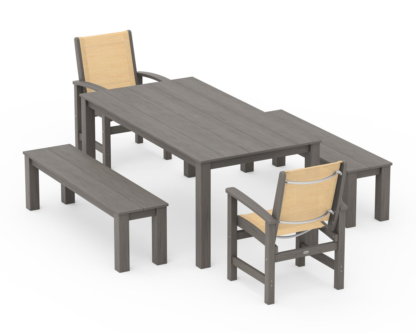 Coastal 5-Piece Parsons Dining Set with Benches