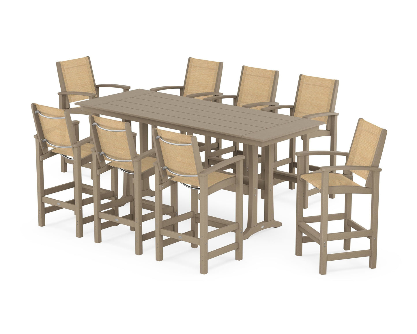 Coastal 9-Piece Farmhouse Bar Set with Trestle Legs